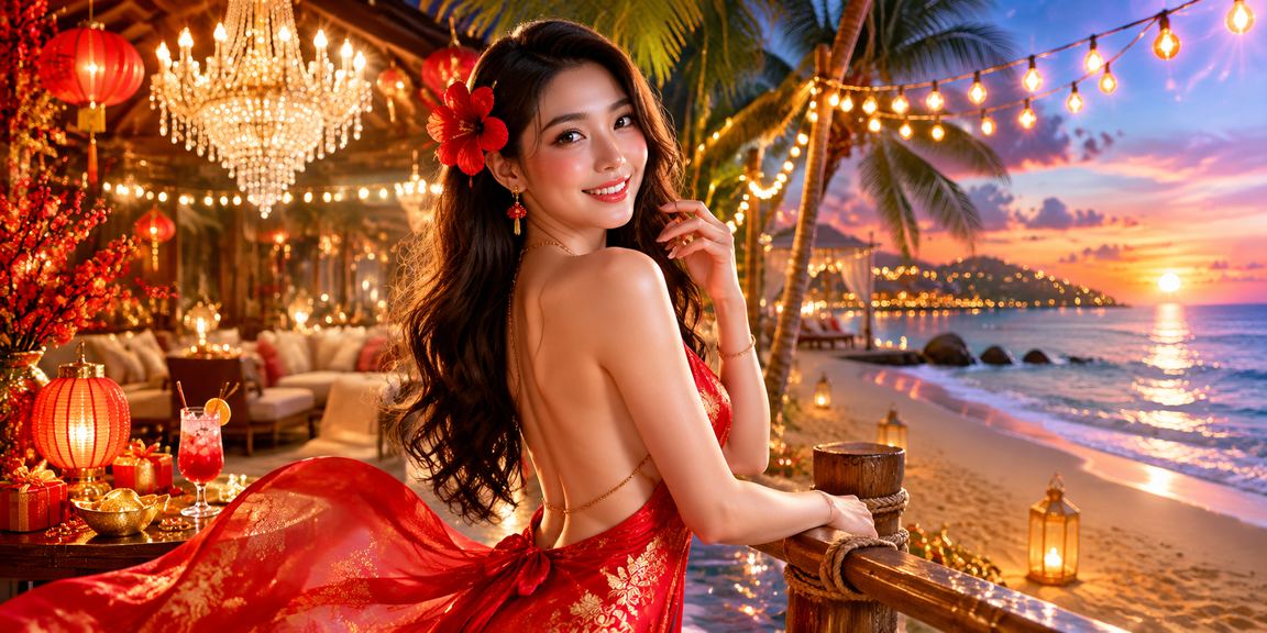 Cảnh Phú Quốc mùa Tết với người dùng kiểm tra giao dịch nạp tiền trên điện thoại